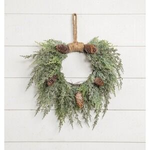 16" Dark Green Iced‎ Artificial Cedar & Cones with Jute Rope For Hanging Wreath
